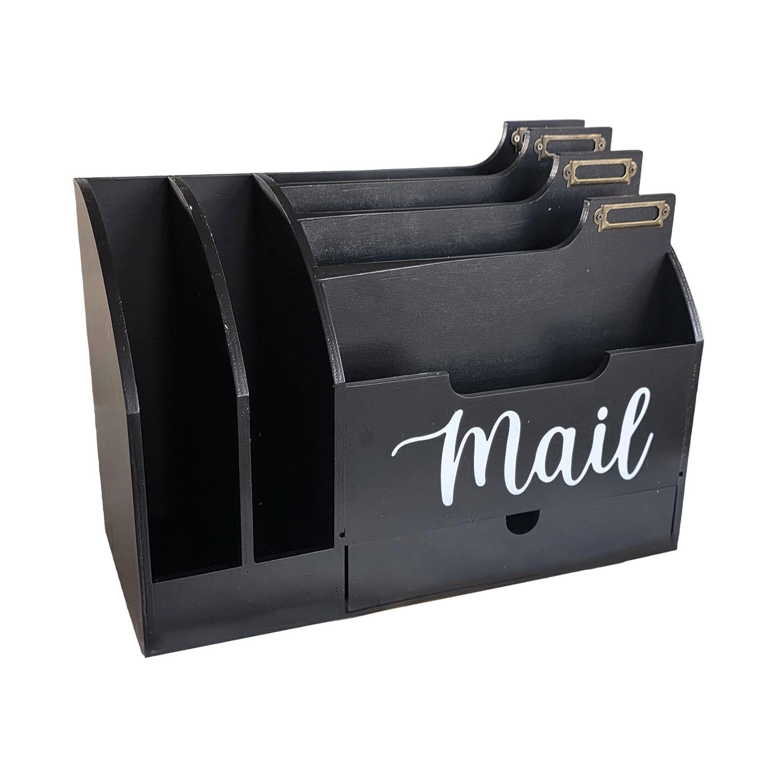 Organizer in Legno 6 per Scrivania Portabuste con Cassetto Supporto per Mail Organizzatore per Ufficio Accessori per Scrivania Moderni, Nero