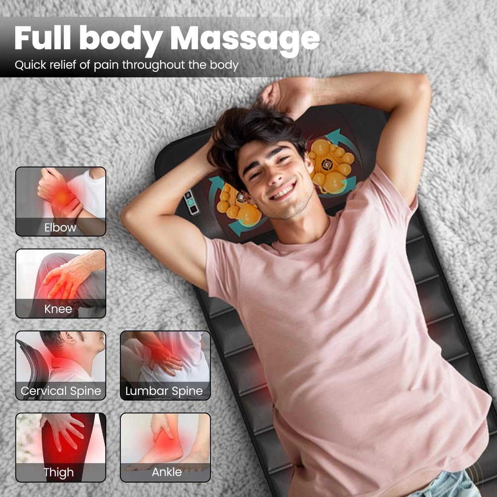 Colchoneta de Masaje Shiatsu con calefacción para Todo el Cuerpo Cama de Masaje para la Espalda con 10 Motores de vibración para Cabeza, Cuello, Cintura y piernas