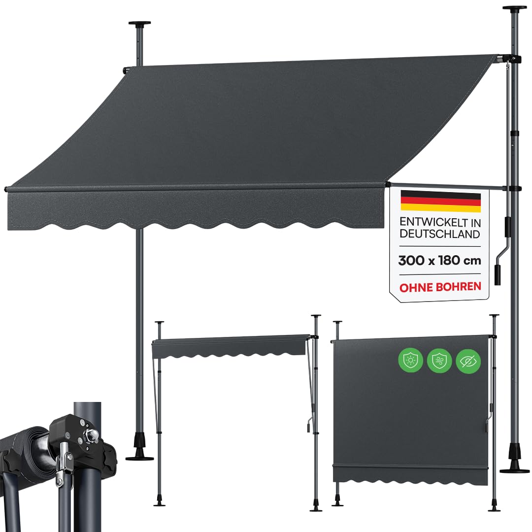 STEELSØN Dioran Klemmmarkise 300 cm breit – Markise Balkon ohne Bohren – Sonnenschutz UV50+ – Balkonmarkise zum Klemmen – Terrassenüberdachung wetterfest – Gartenmarkise höhenverstellbar in Anthrazit