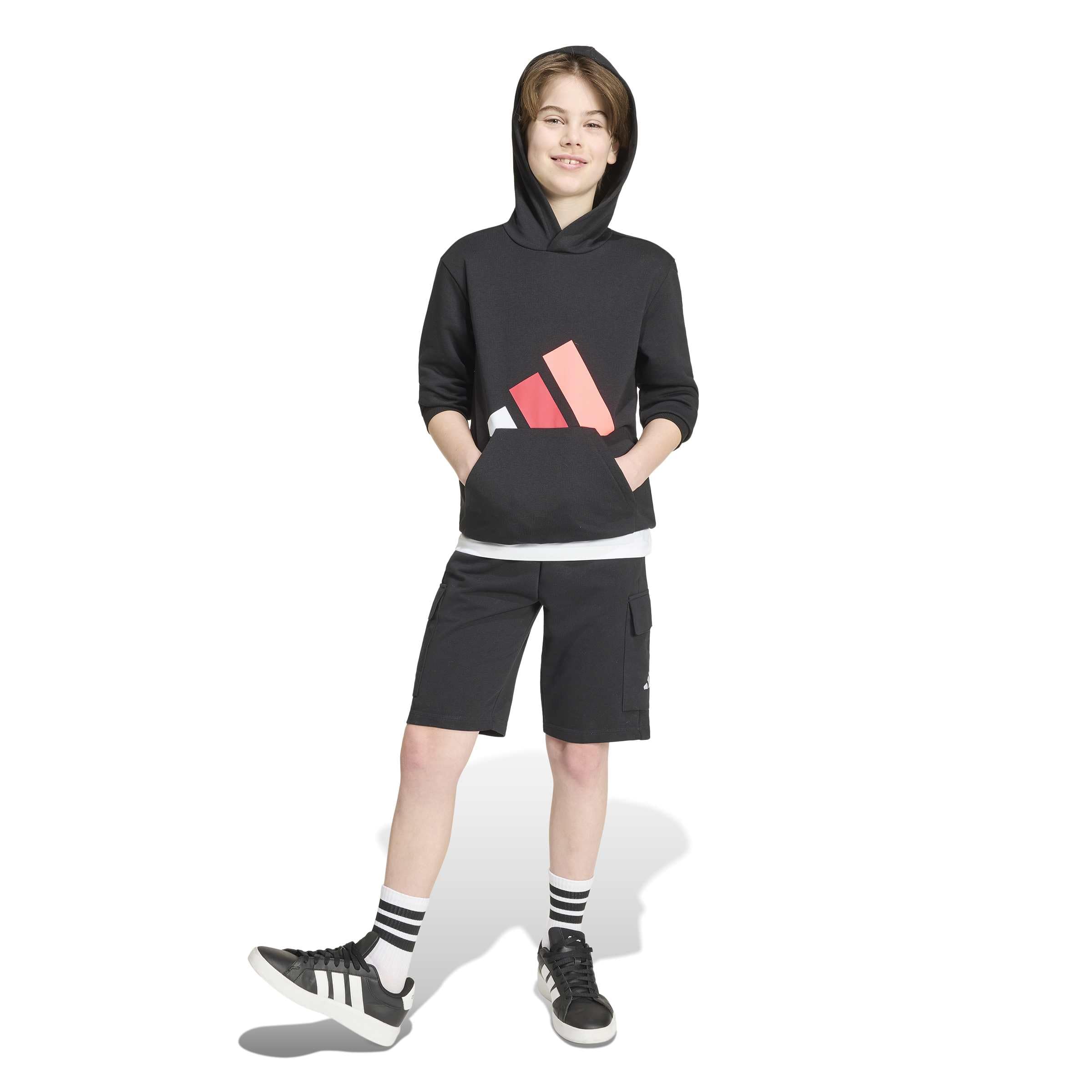 adidas Uniseks - dzieci Essentials Big Logo Hoodie Sweatshirt, black/white/pure ruby/Solar Turbo, 9-10 Years