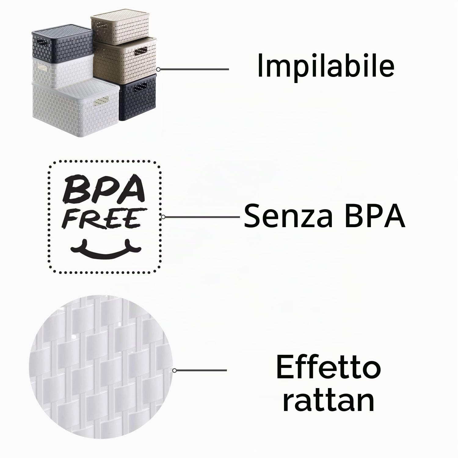 Rotho Country Scatola di Conservazione in Rattan-Look, Plastica (PP) senza BPA, Bianco, A4/18 L, 36.8 x 27.8 x 19.1 cm