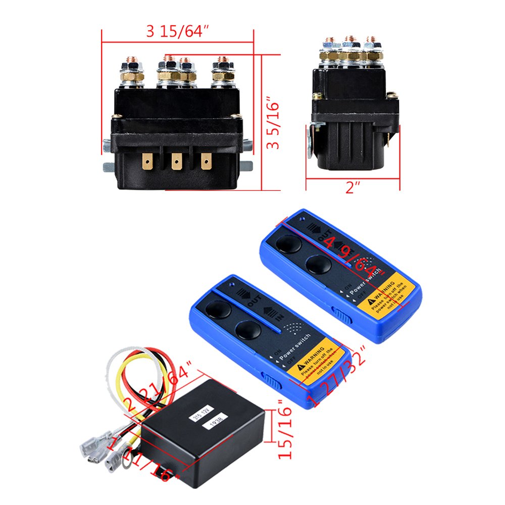 AMOPA 12V 500A Recovery Winch Solenoid HD Contactor Relay and Twin Wireless Remote Control for 8000lbs 12000lbs Rope Line Cable, Black Relay + Black Receiver +Blue Remote1 (A05-179+A05-219-AMP-1-BE)