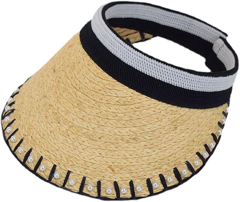 Pearl Raffia Hat Empty Top Women's Sun Block Beach