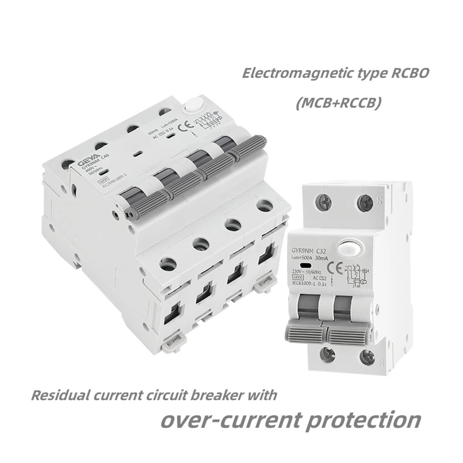 GYR9NM AC Type RCBO 2P 4P Magnetic Circuit Breaker with Over Current and Leakage Protection Din Rail 10A 16A 25A 32A 40A(30mA,4P 16A)