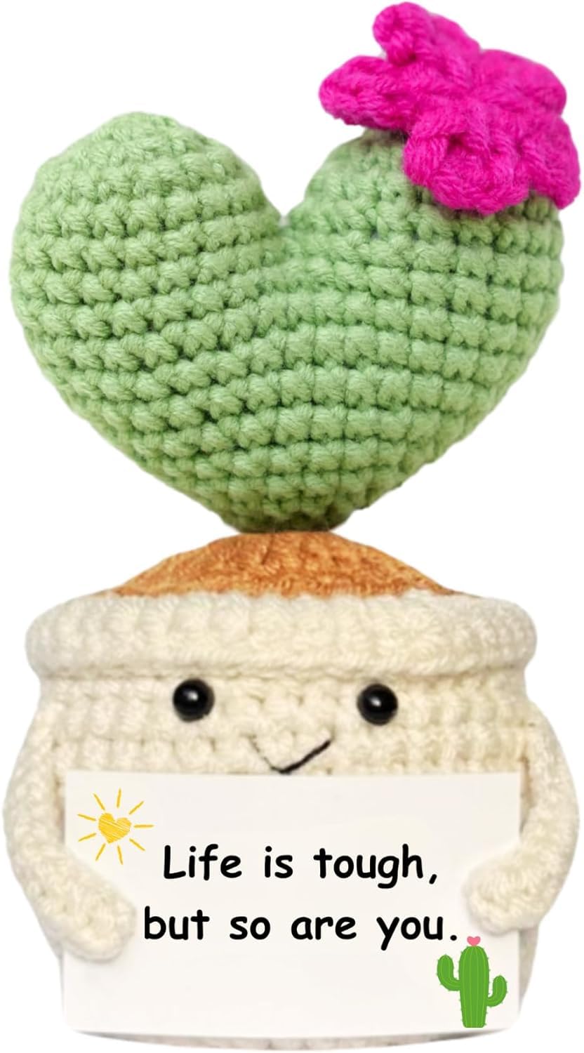 ALUNME Get Well Gifts for Women Handmade Crochet Cactus - Plush Plant Gift with Encouragement Card for Desk Decor Home or Office