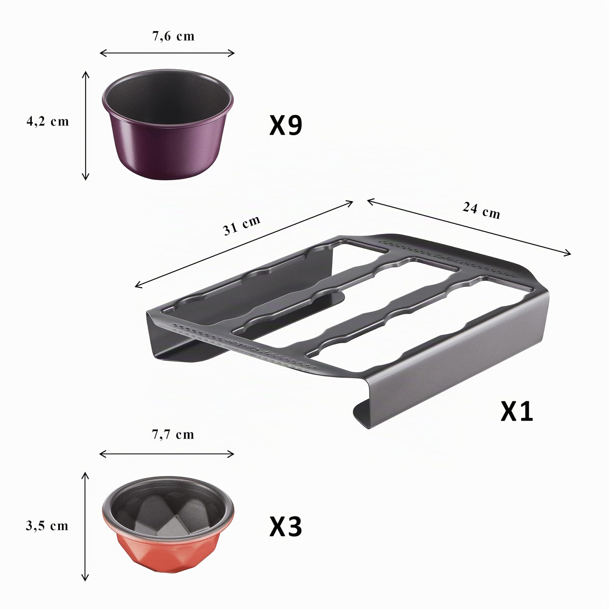 Tefal Creabake Kit initiation moules à gâteaux 9 muffins 3 moules diamant revêtement anti-adhésif système empilable recettes créatives sucrées et salées pâtisserie facile J304SS