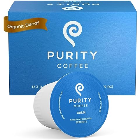 Purity Coffee CALM Decaf Medium Roast Organic Coffee - USDA Certified Organic Specialty Grade Arabica Single-Serve Coffee Pods - Third Party Tested for Mold, Mycotoxins & Pesticides - 12 ct Box