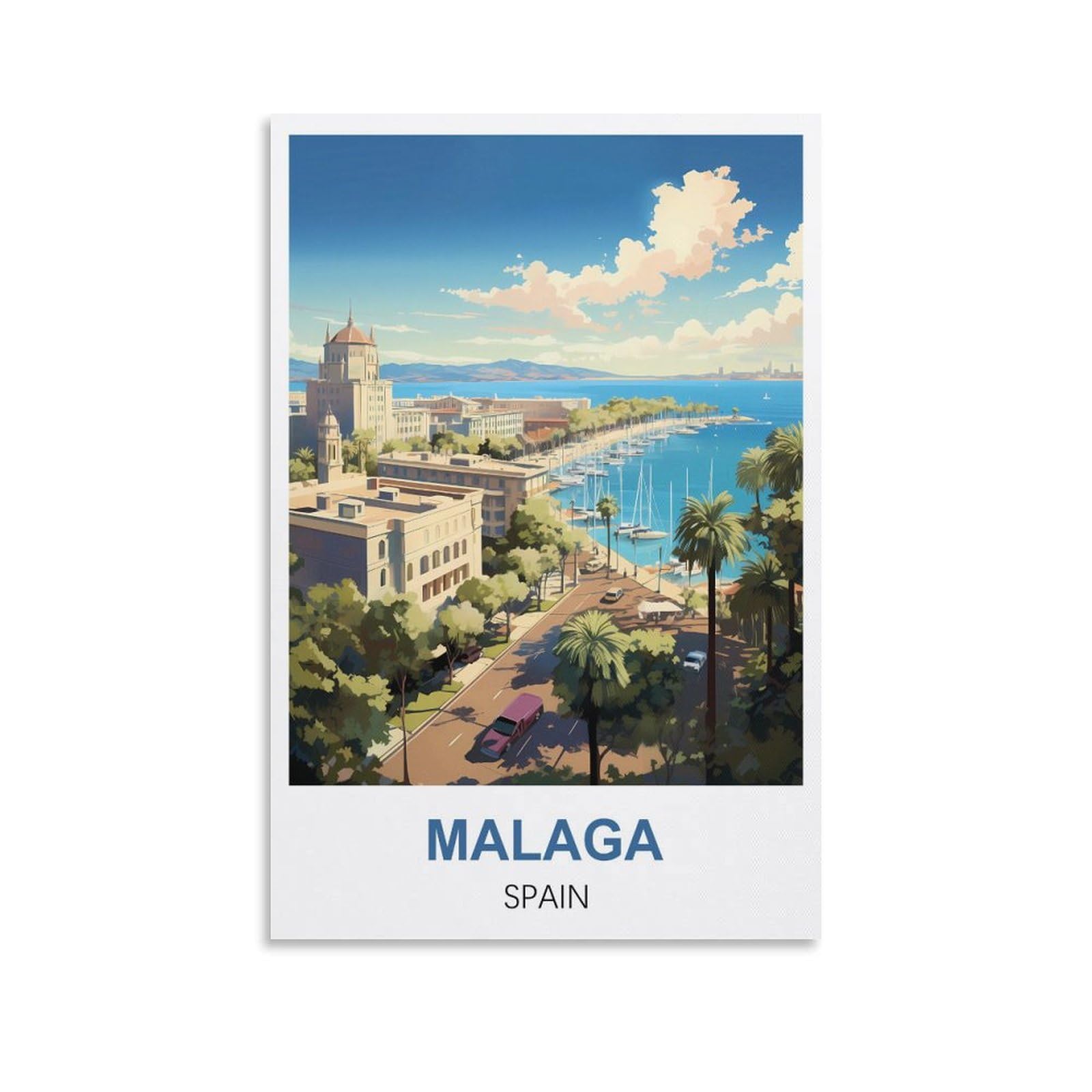 Lolwnni Unframe-Style Malaga Spain Vintage Travel Posters 24X36inch(60X90cm) Canvas Wall Art Print Picture Paintings For Living Room Bedroom Decor