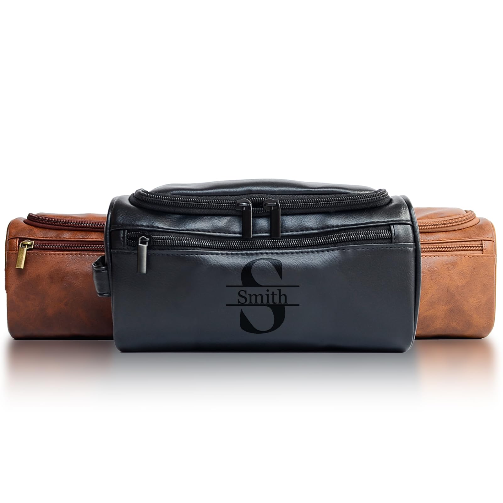 Xpanrous Personalized Men’s Toiletry Bag – Engraved PU Leather Dopp Kit with Custom Name or Initials, Handcrafted Travel Shaving Bag, Meaningful Gift