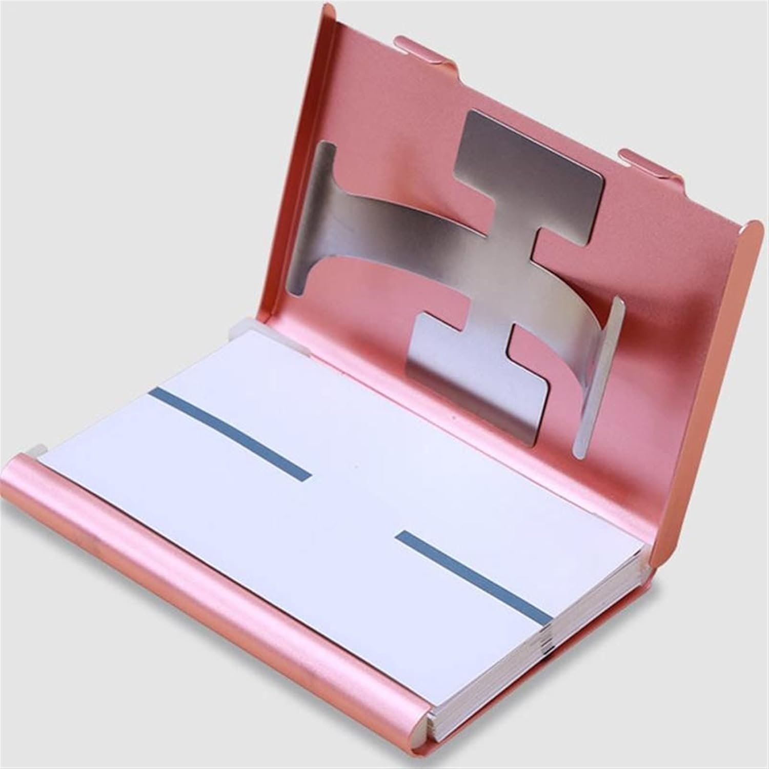 Business Cash ID Credit Card Holder Hand Push Case Bank Package Metal Ultra Thin Holiday Gift(Rose Gold)