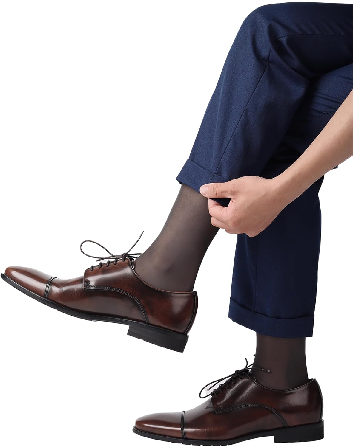 5 Pairs Men's Thin Transparent Silk Socks, Mid-Knee Formal Dress Stockings, Sheer Business Socks for Office