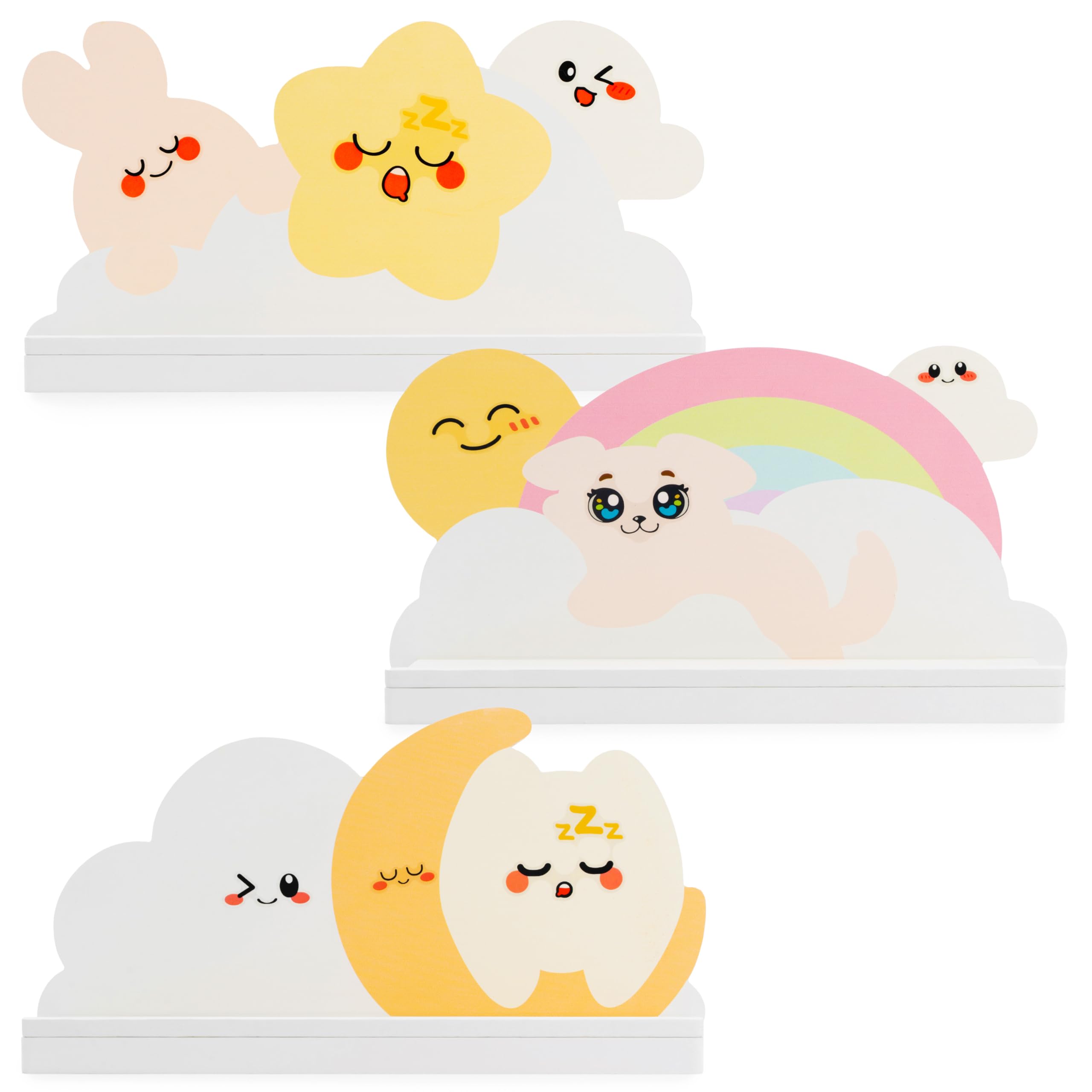 Cute Cloud Shelves for Nursery Room - 14.8 in x 4.6 in - Set of 3 Floating Shelves for Kids Room - Wall Shelves for Bedroom or Nursery Decor with Optional Kawaii Decor Stickers – Cute Shelves