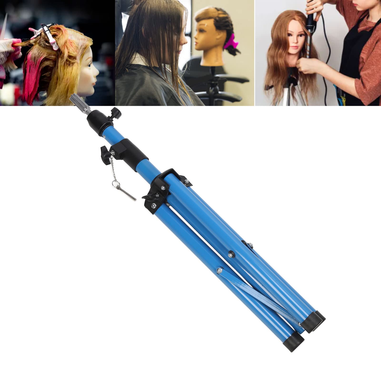Cryfokt Perückenständer, Stativ, Verstellbar, Drehbar, Stabil, Puppenkopfhalter für Freihändiges Styling, Ständer aus Aluminiumlegierung für Kosmetikperücken, Blau