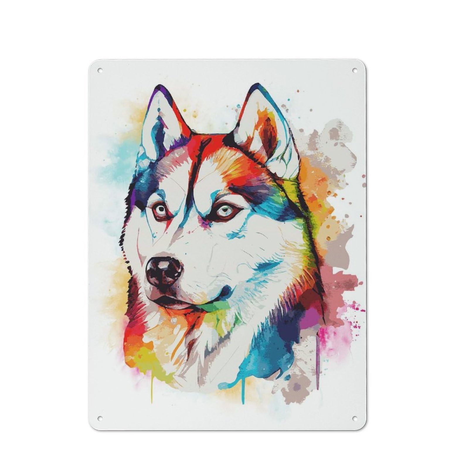 Junmoney Style-13 Metal Wall Sign With Watercolor Siberian Husky Design 40X30cm, Loft Style Studio Wall Art For Flat, Bar, Studio Or Gallery Wall