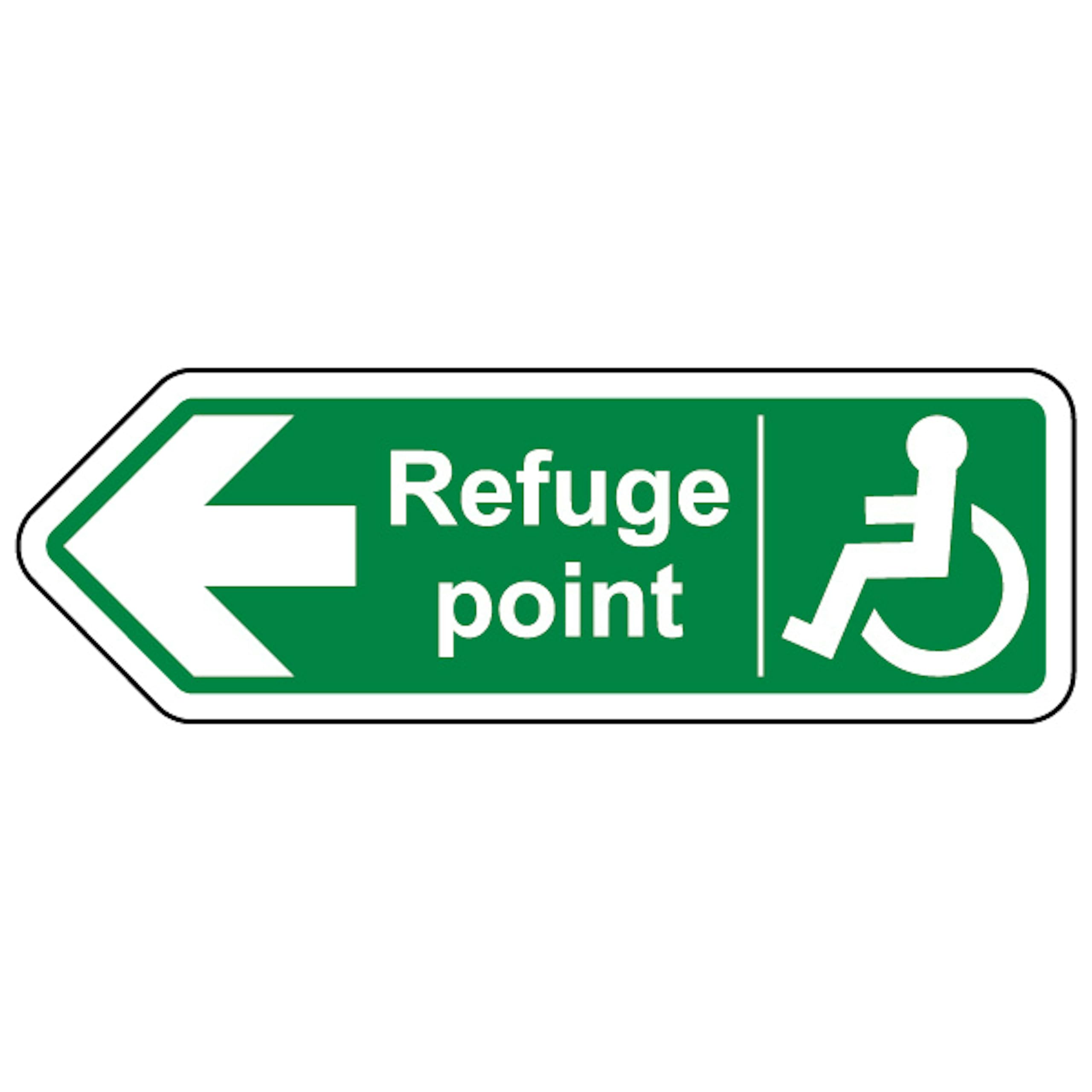 V Safety Refuge Point Arrow Left - Shaped Sign 450 x 150 mm - 2mm Super-Tough Rigid Plastic Safety Sign