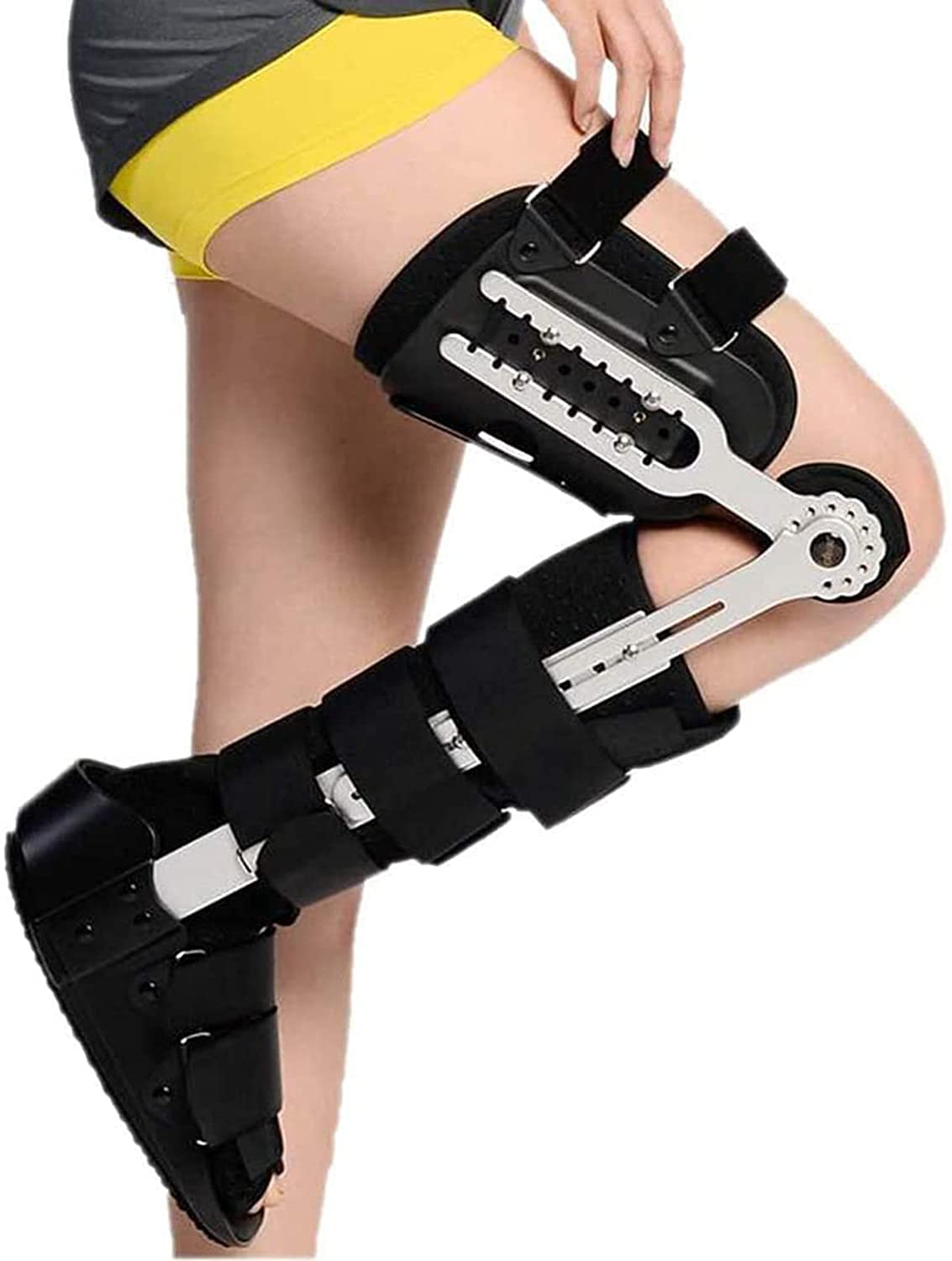 HUANGJUN Orteza kolana z immobilizerem, regulowana ortopedyczna orteza kolana z zawiasami, orteza odprowadzeniowa dla lewej lub prawej nogi, wsparcie ortezy kolana z zawiasami