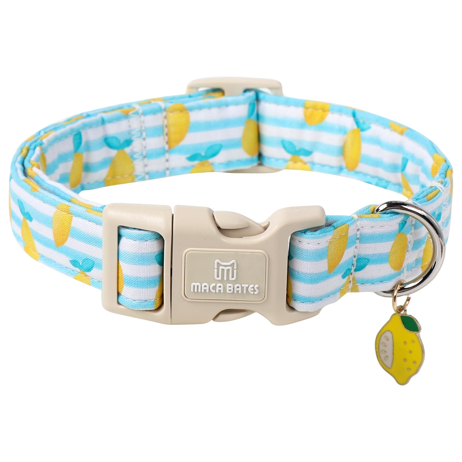 Maca Bates Summer Lemon Basic Dog Collar for Small Boy Girl with Yellow Lemon Charm,Summer Lemons Pattern,Adjustable Durable Soft Birthday Gift for