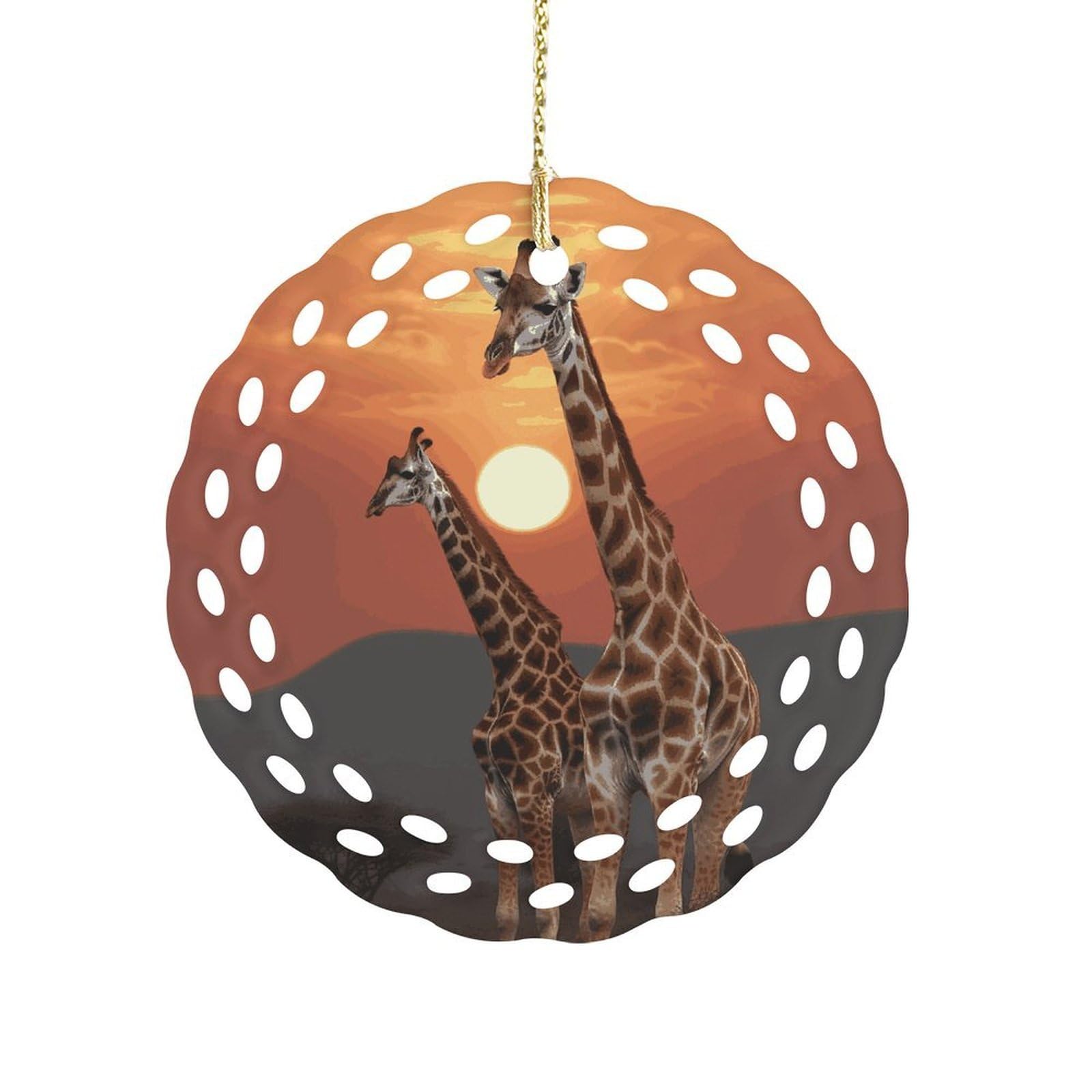 Fekiloot Women's Style Giraffe At Sunset Ceramic Ornaments 3 Inch Round,Holiday Keepsake For ,Girls,Pet Owners,Hanging Ornament Gifts Idea For Home