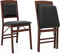 Giantex Folding Dining Chairs Set of 2: Wood Kitchen Chairs with Padded Seat, Solid Frame 400 lbs Capacity, No Assembly for Small Spaces
