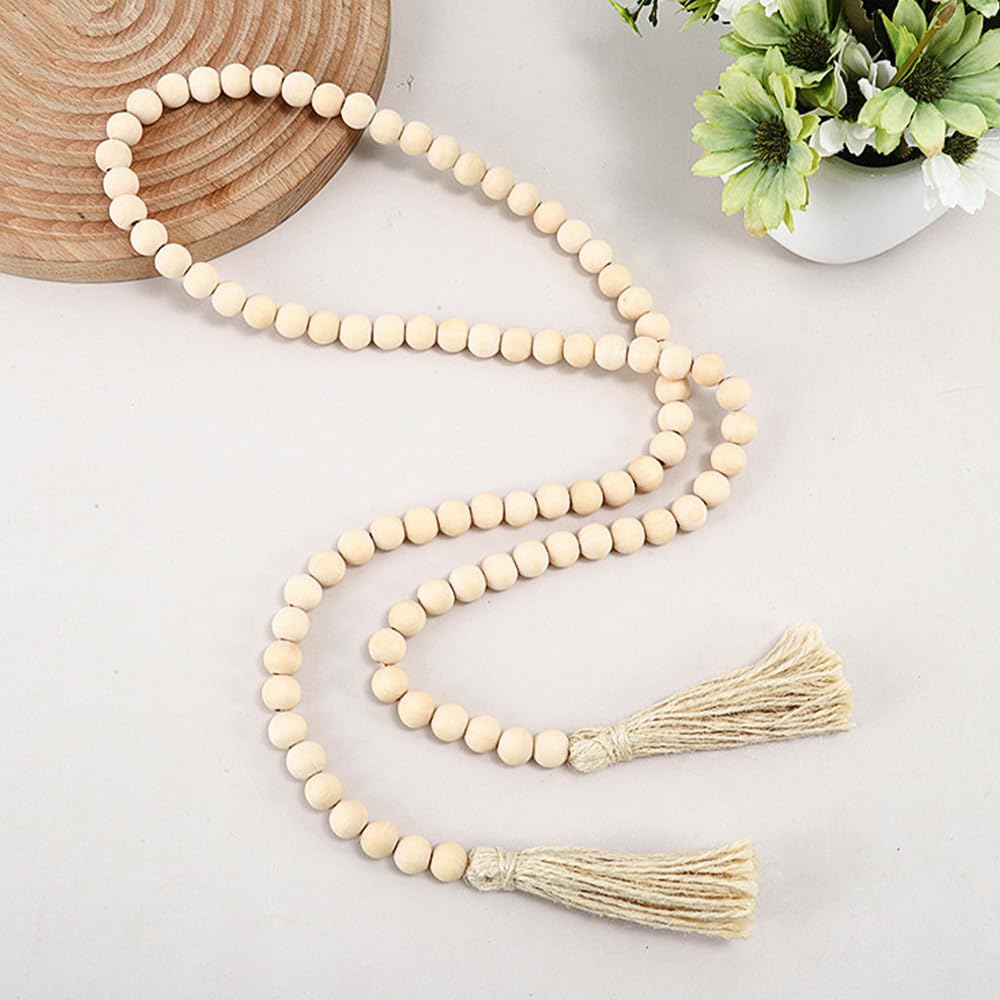 POFET Guirnalda de Cuentas de Madera de 60 Pulgadas con Cuentas de borlas decoración rústica del país decoración Colgante de Pared de oración
