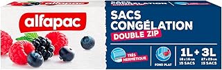 alfapac - Gefrierbeutel mit Doppelreißverschluss, Unisex, luftdicht & wiederverwendbar, Schutz & Konservierungsmittel, 15 x 1 l & 15 x 3 l
