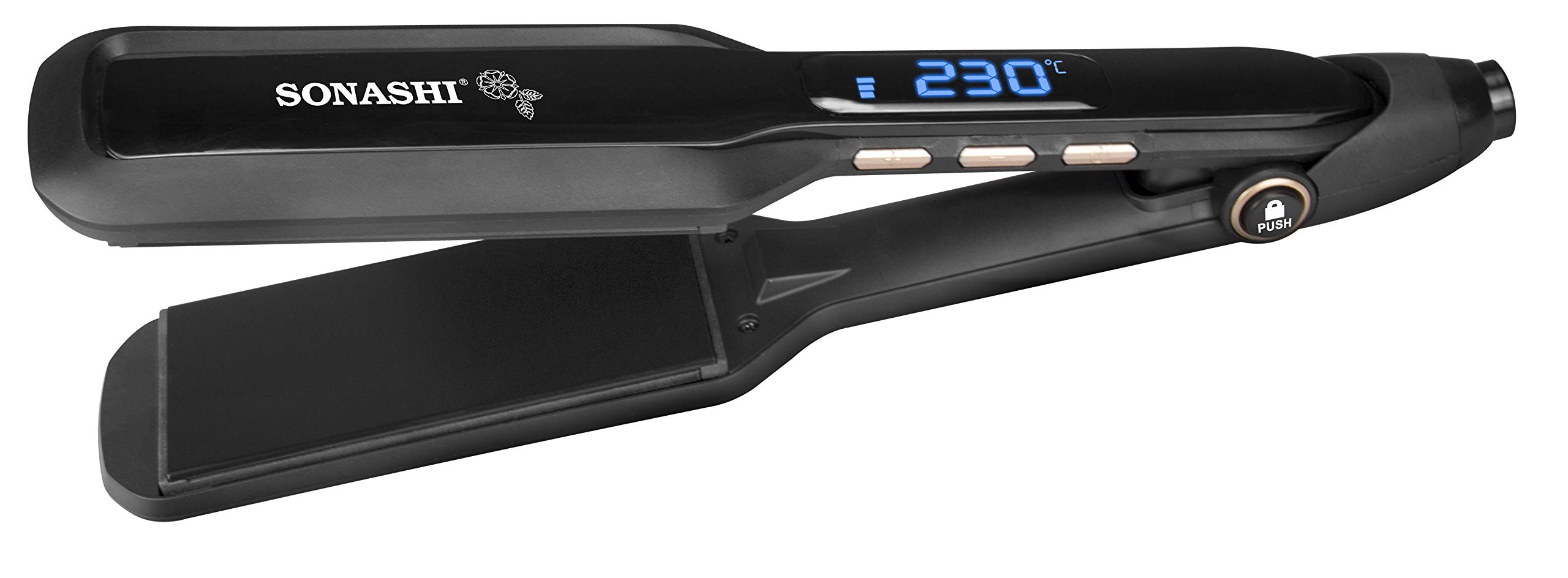Hair Straightener with Digital Blue LED Display, Ceramic Coating Plates, and Max Temperature up to 230°C, Versatile Straightening with PTC Heating, Hair Straightening Iron 55W SHS-2081 Black