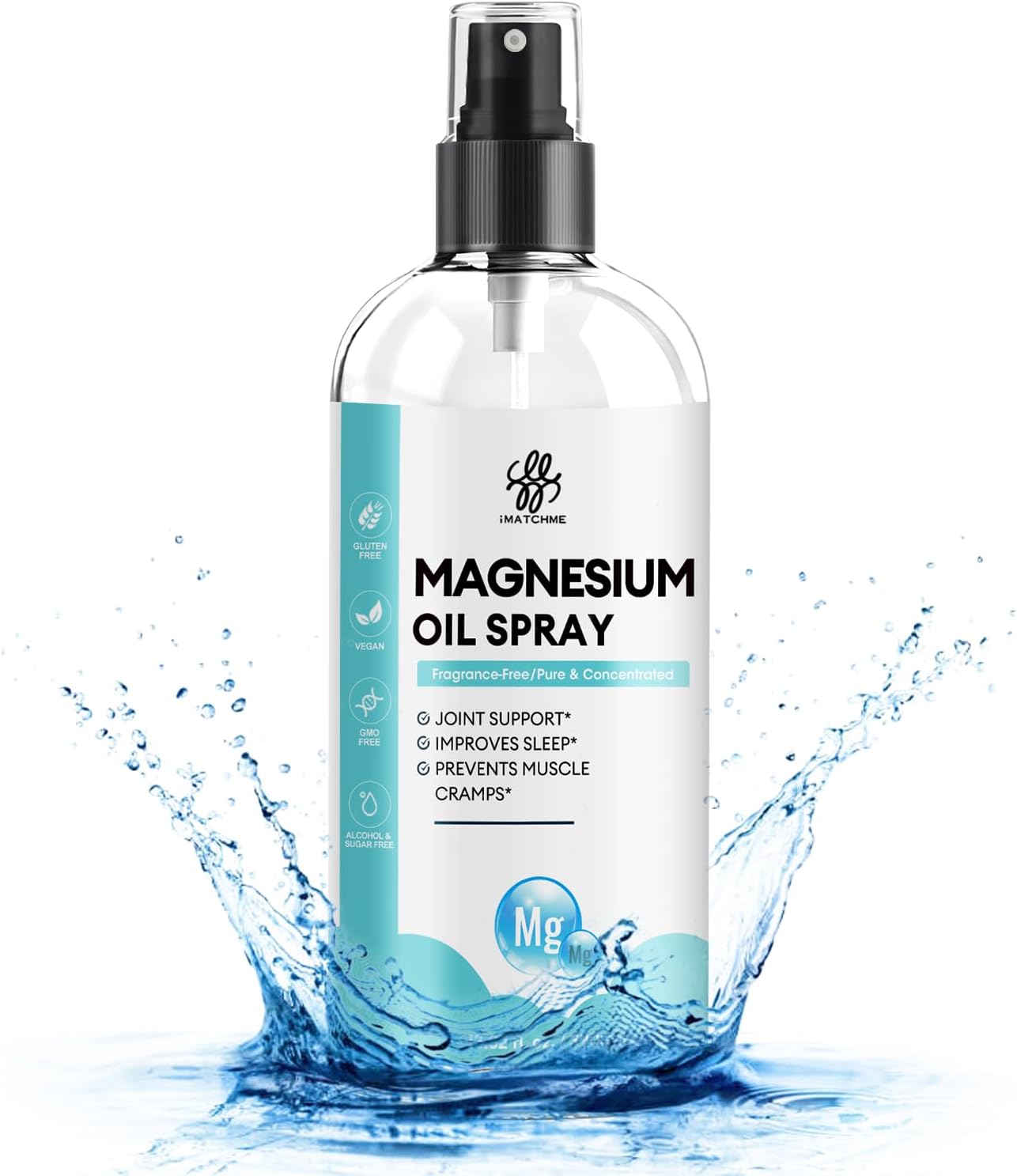 iMATCHMEMagnesium Oil Spray, Family Size, 13.19 oz Magnesium Oil for Feet and Body, Pure, Topical, Organic, for Leg Cramps, Joint Health and