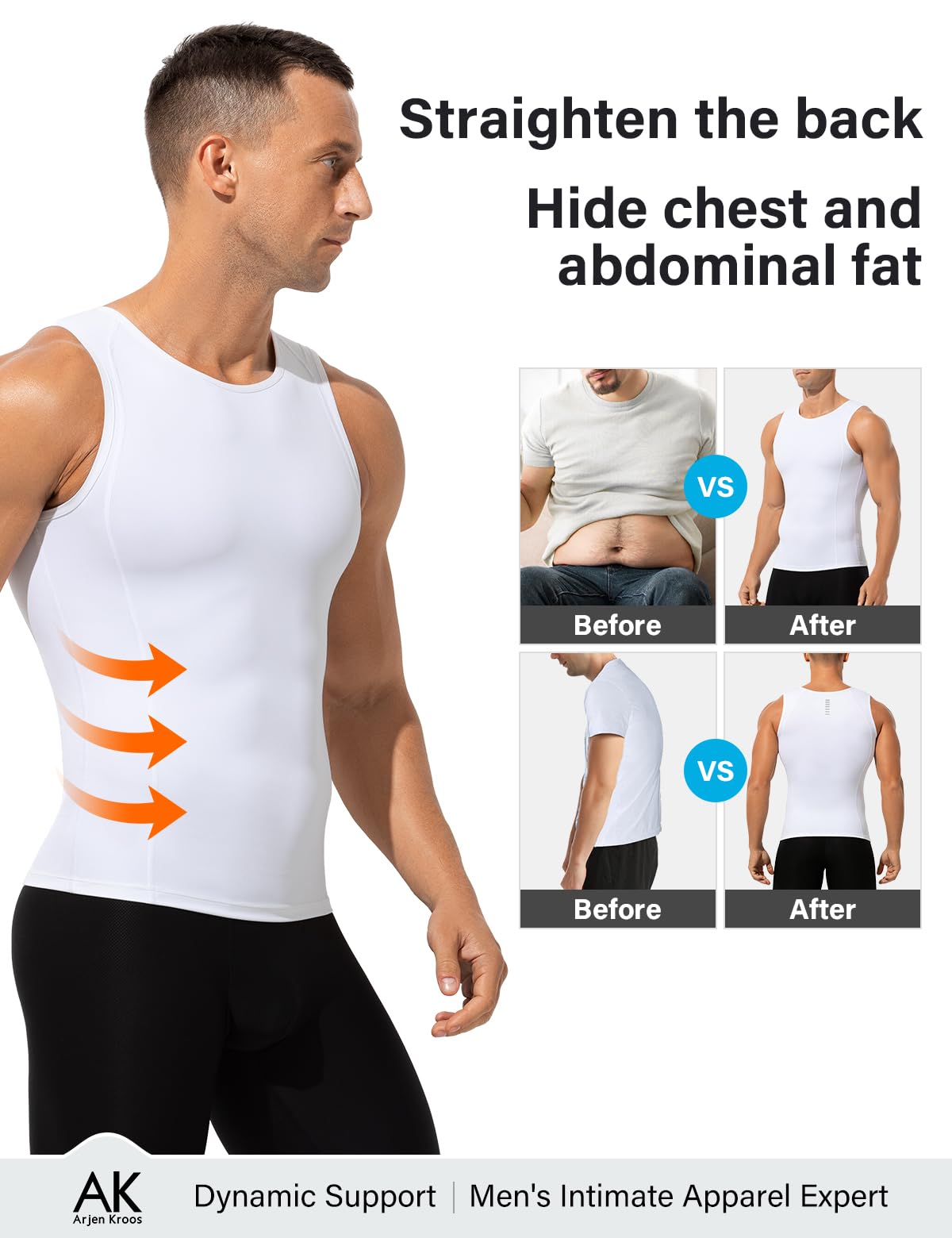 Arjen Kroos Camiseta Compresión Hombre Chaleco Moldeador para Control Abdomen y Pecho, Faja Reductora para Hombre Body Shaper Tirantes sin Mangas
