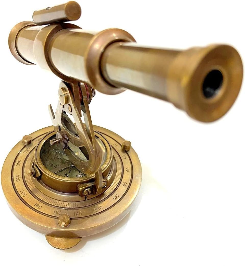 Vintage Brass Theodolite Alidade Compass Antique Survey Transit Telescope Instrument, Set of 10, 5 inches