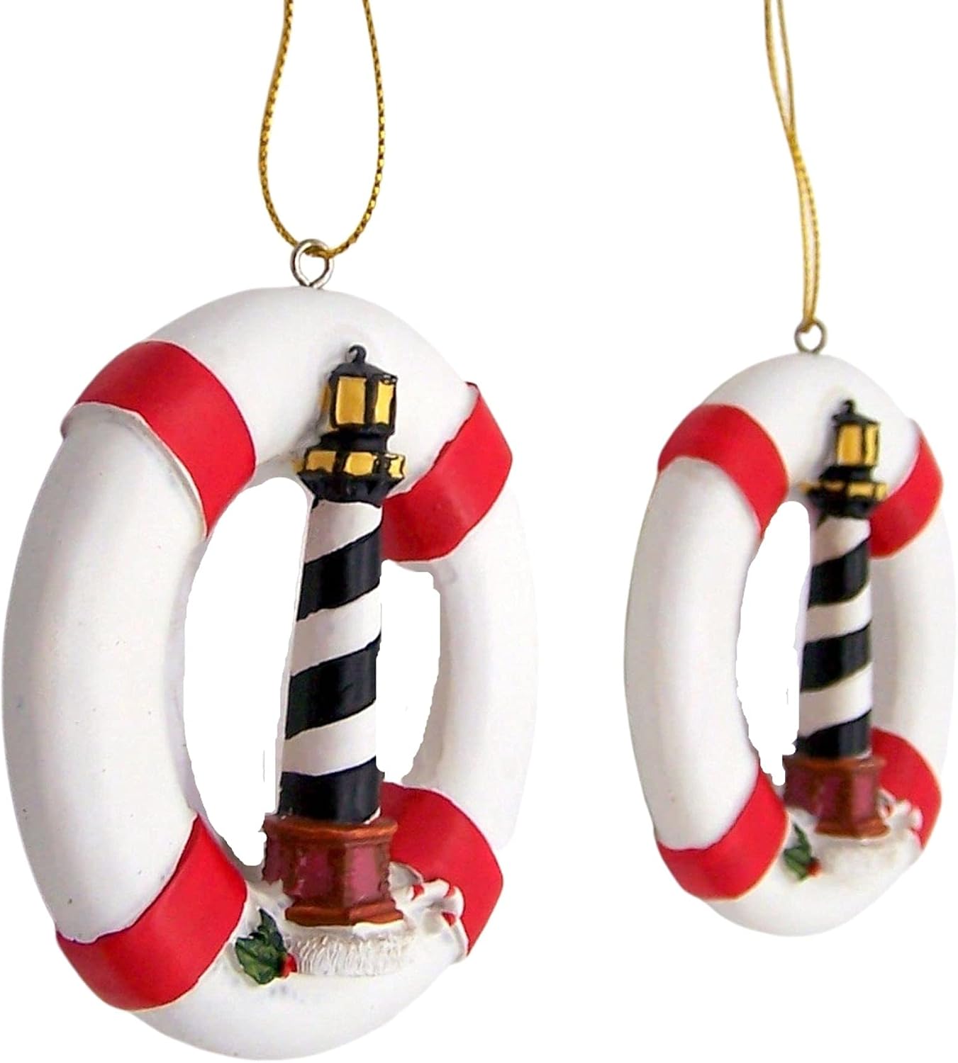 Set of 2 Nautical Lighthouse and Life Ring Christmas Ornaments - 3.25-Inch Holiday Decorations