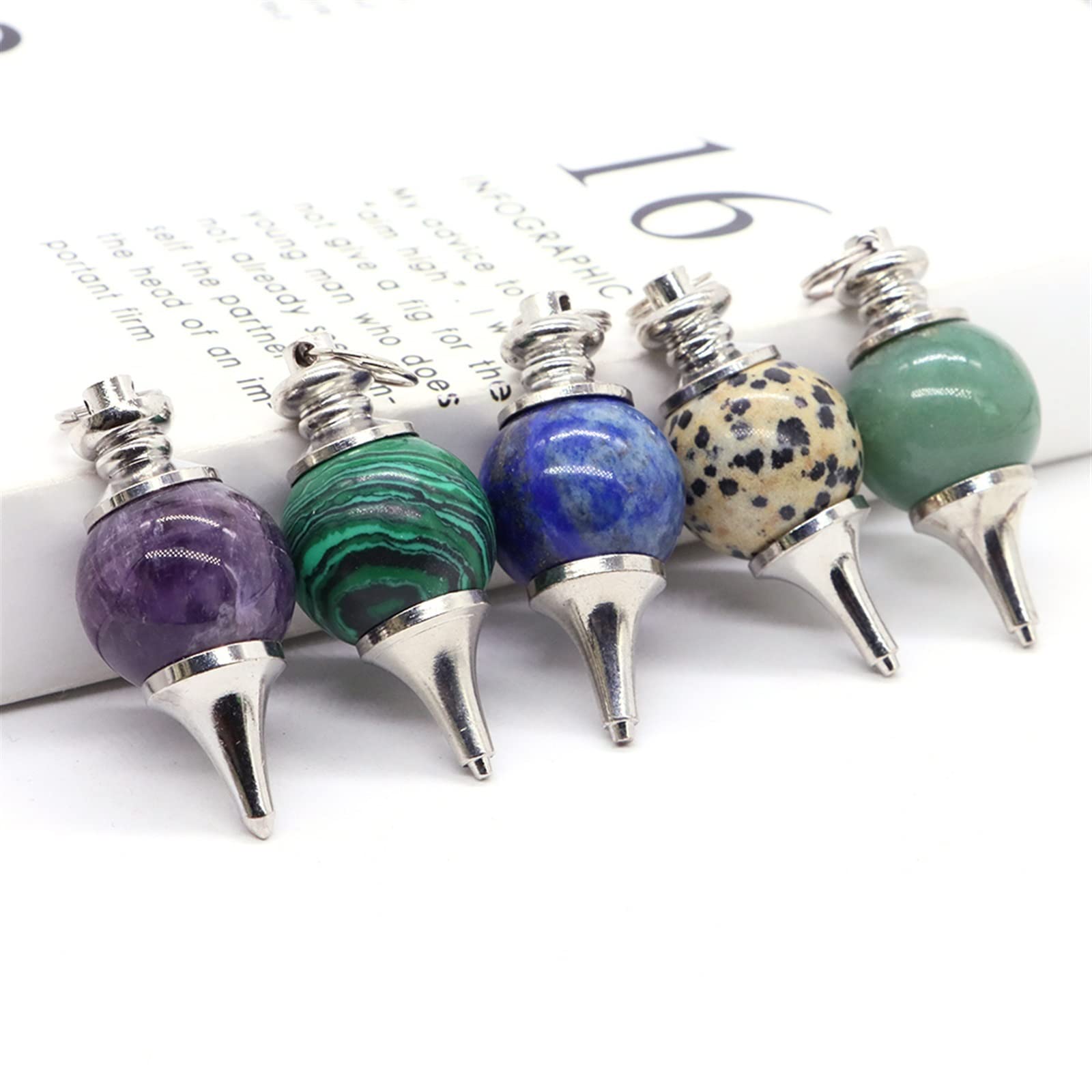 1-20 STÜCK Natürlicher Rosenquarz Labradorit Pendel for Wünschelrute Weissagung Runde Perlen Stein Kristall Kegel Anhänger Pendulos Schmuck Geschenk Voller Textur
