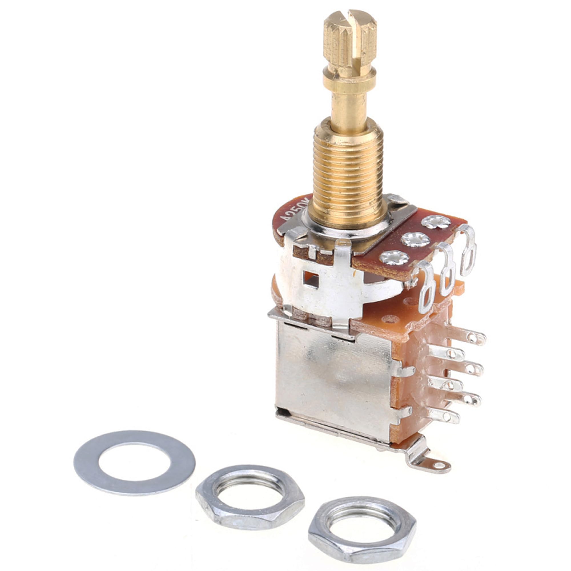 Musiclily Pro Brass Full Metryczna Potencjometr Gitaryowy Push Push A250K Logarytmiczny do Gitary Elektrycznej i Basowych (2 szt.)