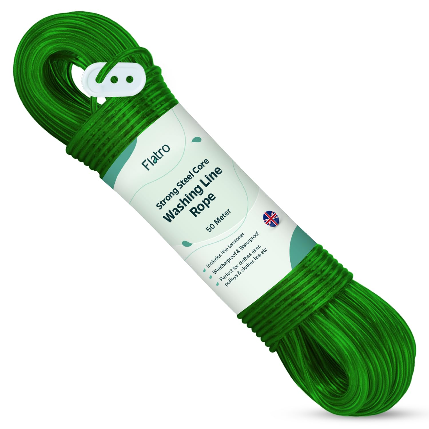 Flatro Washing Line Rope 50m / 164ft | Strong Thick Steel Core Clothes Lines for Outside with 200kg Pulling Force | PVC Cover Washing Lines for Laundry | Clothesline for Outdoor Air-Drying (50M)