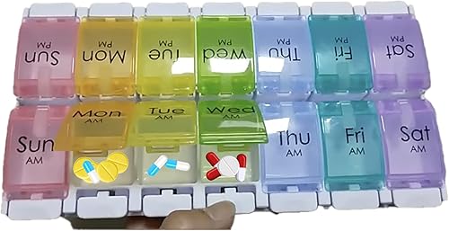 Miniatura 5 de Organizador semanal de píldoras con botón fácil de presionar, pastillero, organizador de píldoras, pastillero de 7 días AM PM, dispensador grande