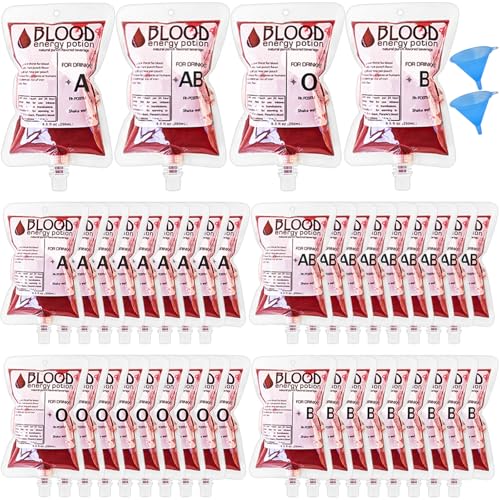 40 Pack Blood Bags for Drinks 8.5oz Halloween Decoration Drink Container Reusable Food Grade Drink Pouches with Funnel Nurse Party Decorations Halloween Party Favors