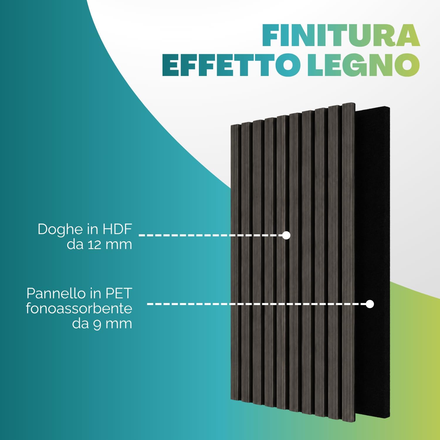 Paluplus Set 4 Pannelli Fonoassorbenti con Doghe Effetto Legno, Misura 120x60 cm - 2,88 ㎡, Pannello 3D Spessore da 2,1 cm, Rivestimento Acustico Decorativo per Pareti e Soffitti -4544M -22 (Nero)