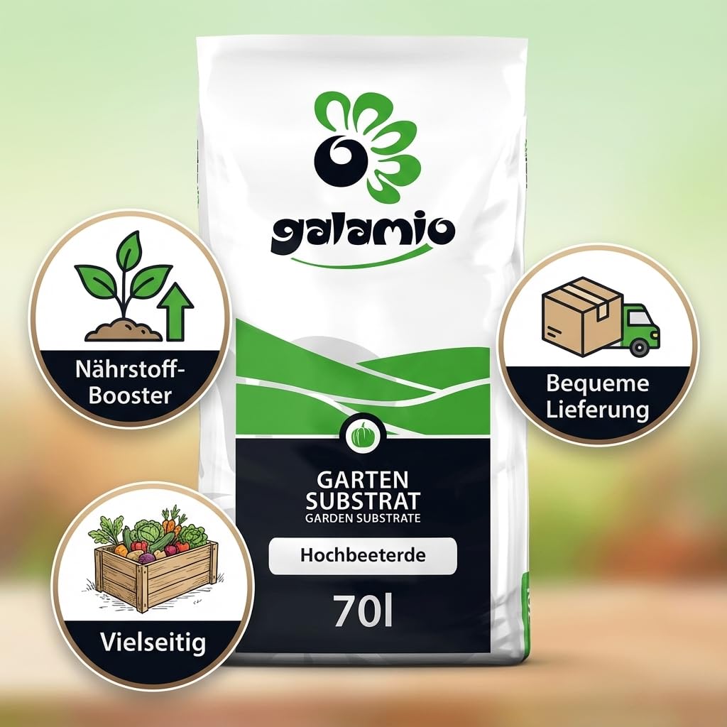 GALAMIO - Hochbeeterde und Gemüseerde – organisch gedüngte Pflanzerde und Gartenerde mit Kompost für Hochbeet, Kräuter und Gemüsepflanzen – 70 l pro Sack – 30 Säcke auf Palette