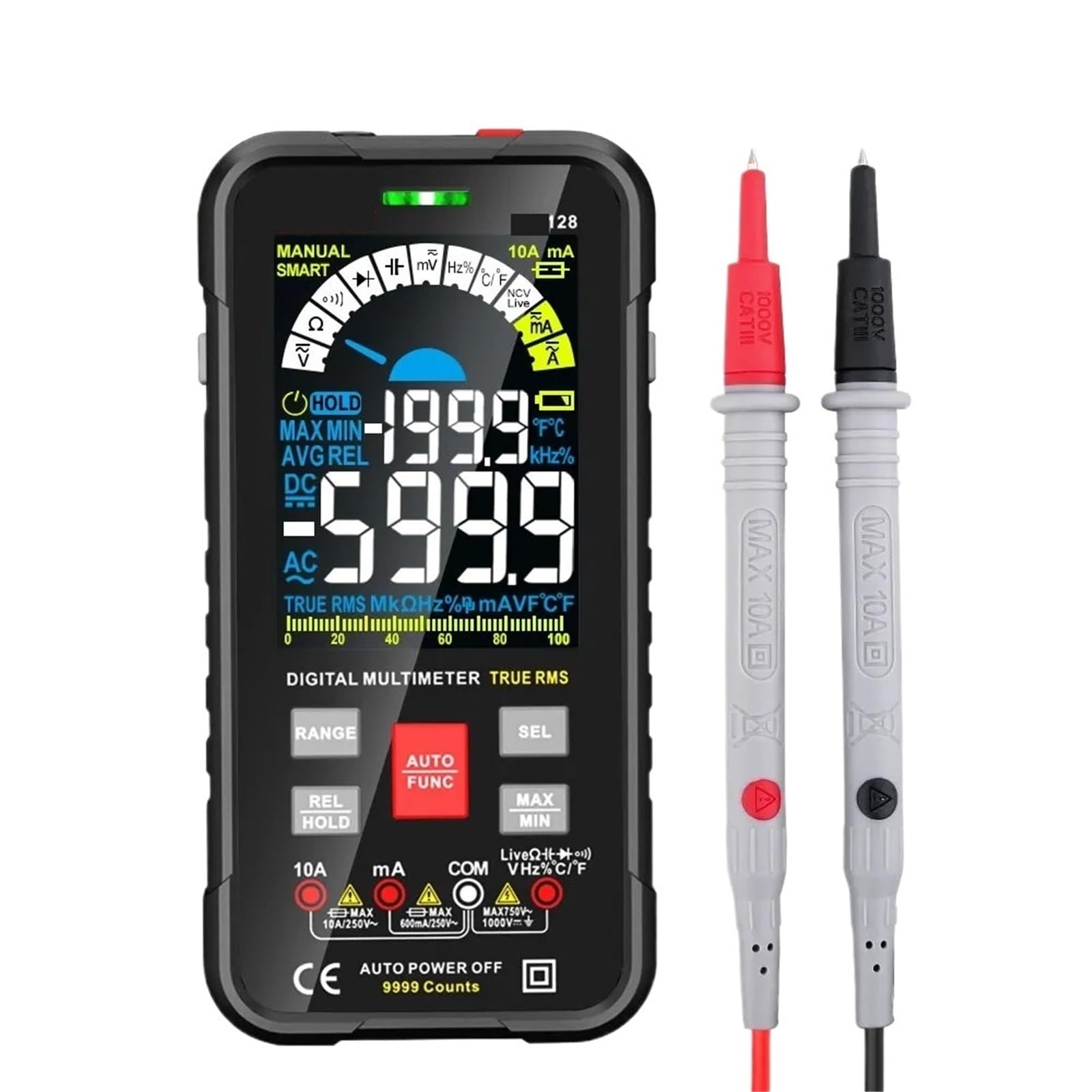 Multimetr Cyfrowy, 9999 zliczeń cyfrowy multimetr inteligentny automatyczny zakres 1000 V 10 A miernik testowy Ohm Hz pojemność REL True RMS AC DC