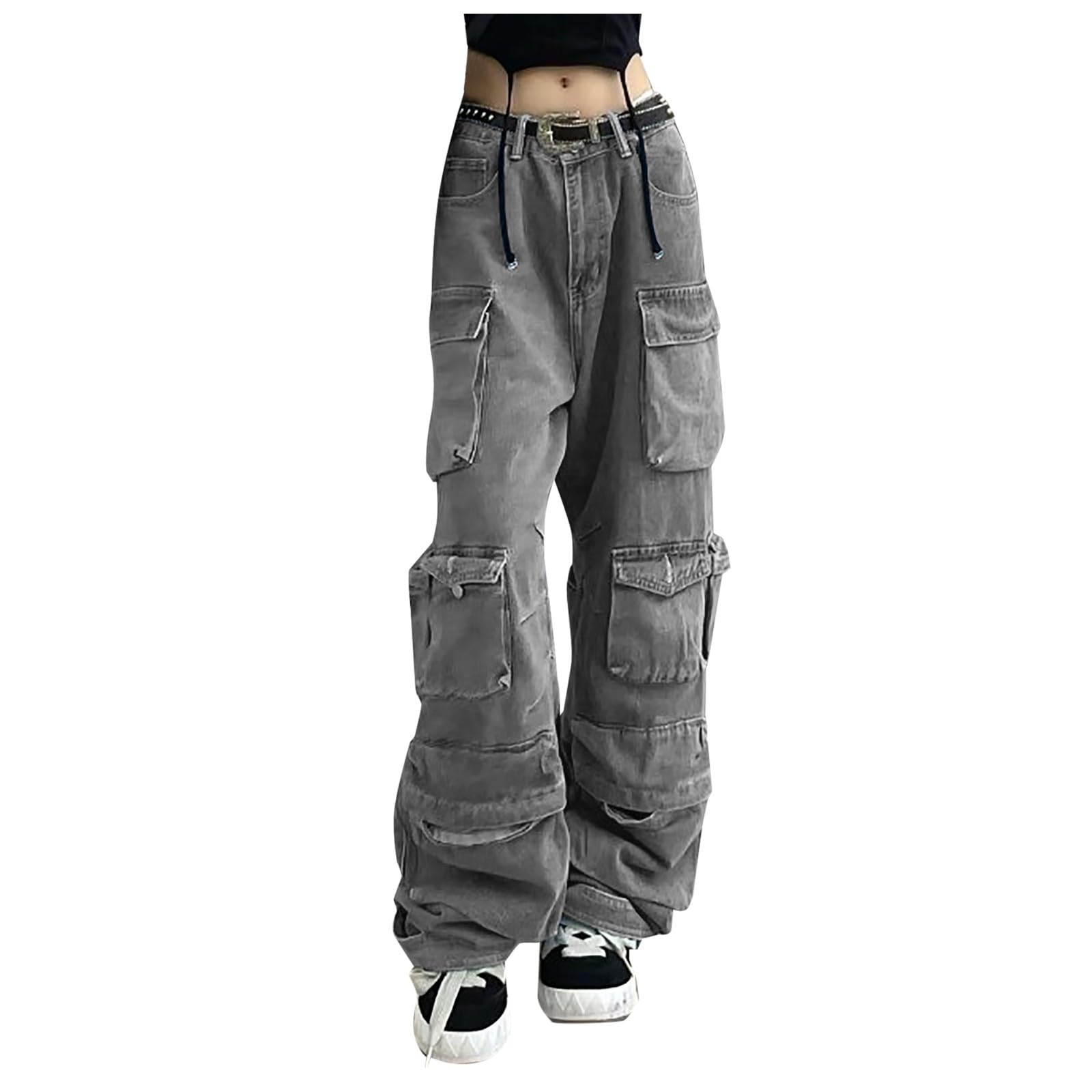 Jeans da Donna a Gamba Larga - Jeans Donna Vita Alta Larghi a Vita Alta Pantaloni Wide Leg Diritti Elasticizzati Jeans Lunghi Casuale Straight Trousers Casuale Hiphop Ragazza Teenager Streetwear