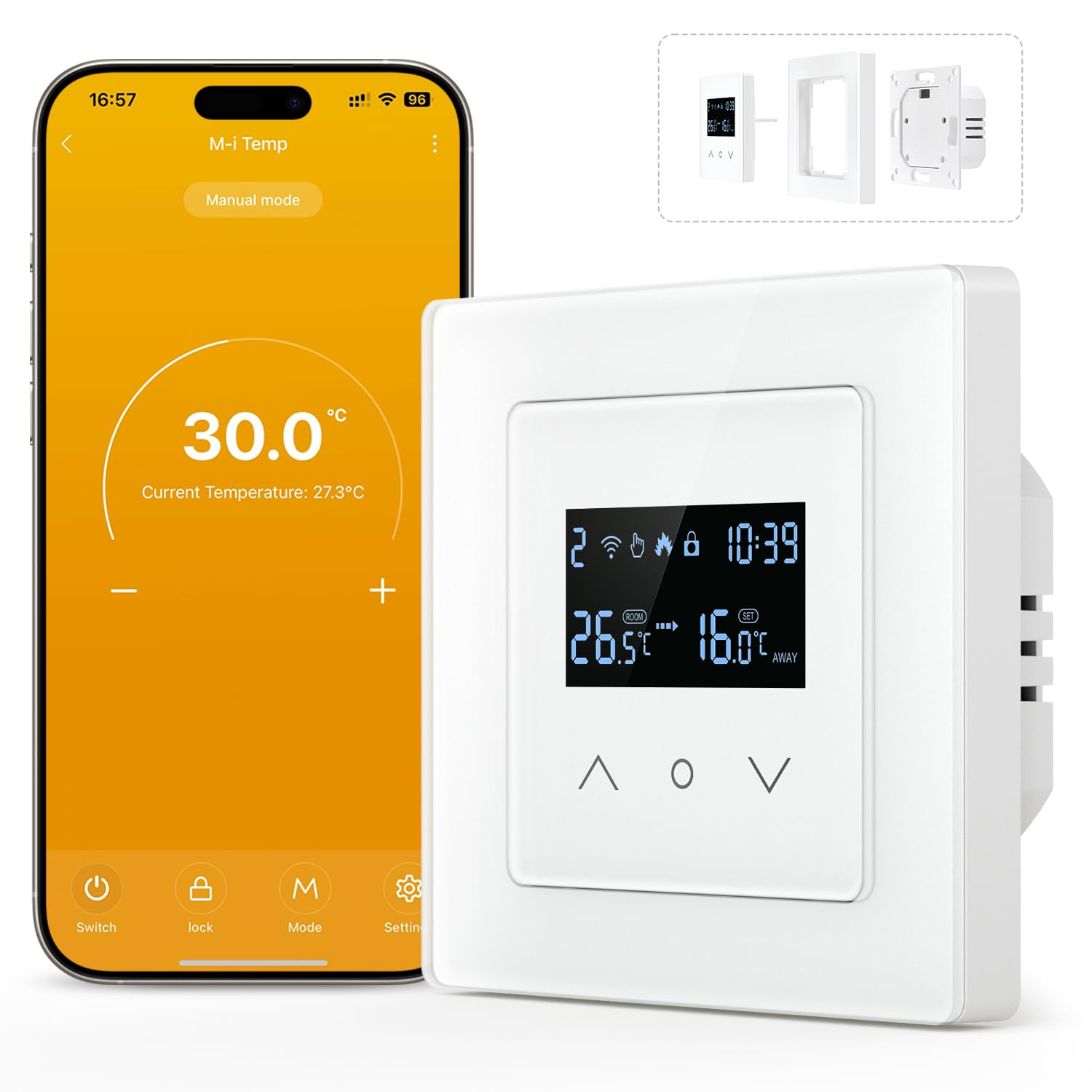 MIUCDA Smart WLAN Thermostat 55x55mm, Elektrische Fussbodenheizung Raumthermostat Digital Heizungsthermostat Kompatibel mit Alexa, Google Home