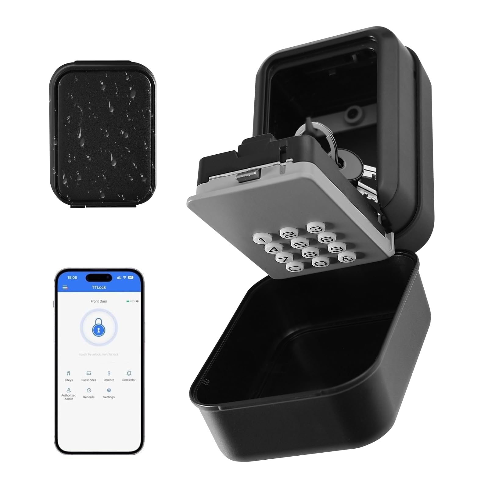 Smart Connected Key Safe, APP Control & PIN Code, 12-Digit Keypad Electronic Bluetooth Wall Mounted Secure Box with Removable Shackle, Digital Safe Share eKey Lock for Airbnb Realtor House Office