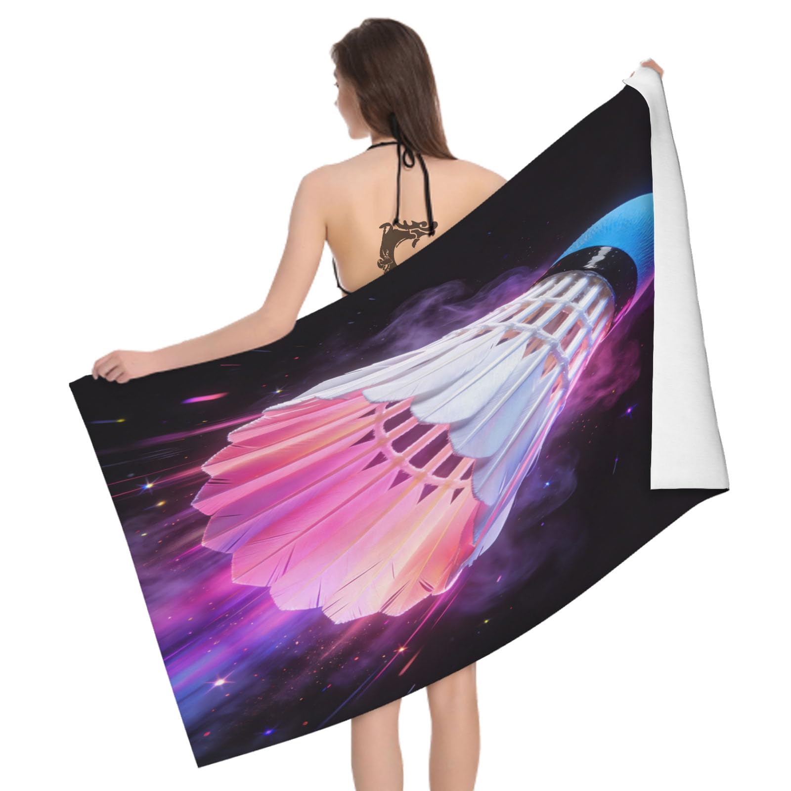Leichong 3D Badminton Beach Towel Large Microfiber Soft Quick Dry for Adults, Multicolored Feather Decor Bath Towel Lightweight Soft Absorbent for Travel Swimming Pool Sports, 80 x 160 cm