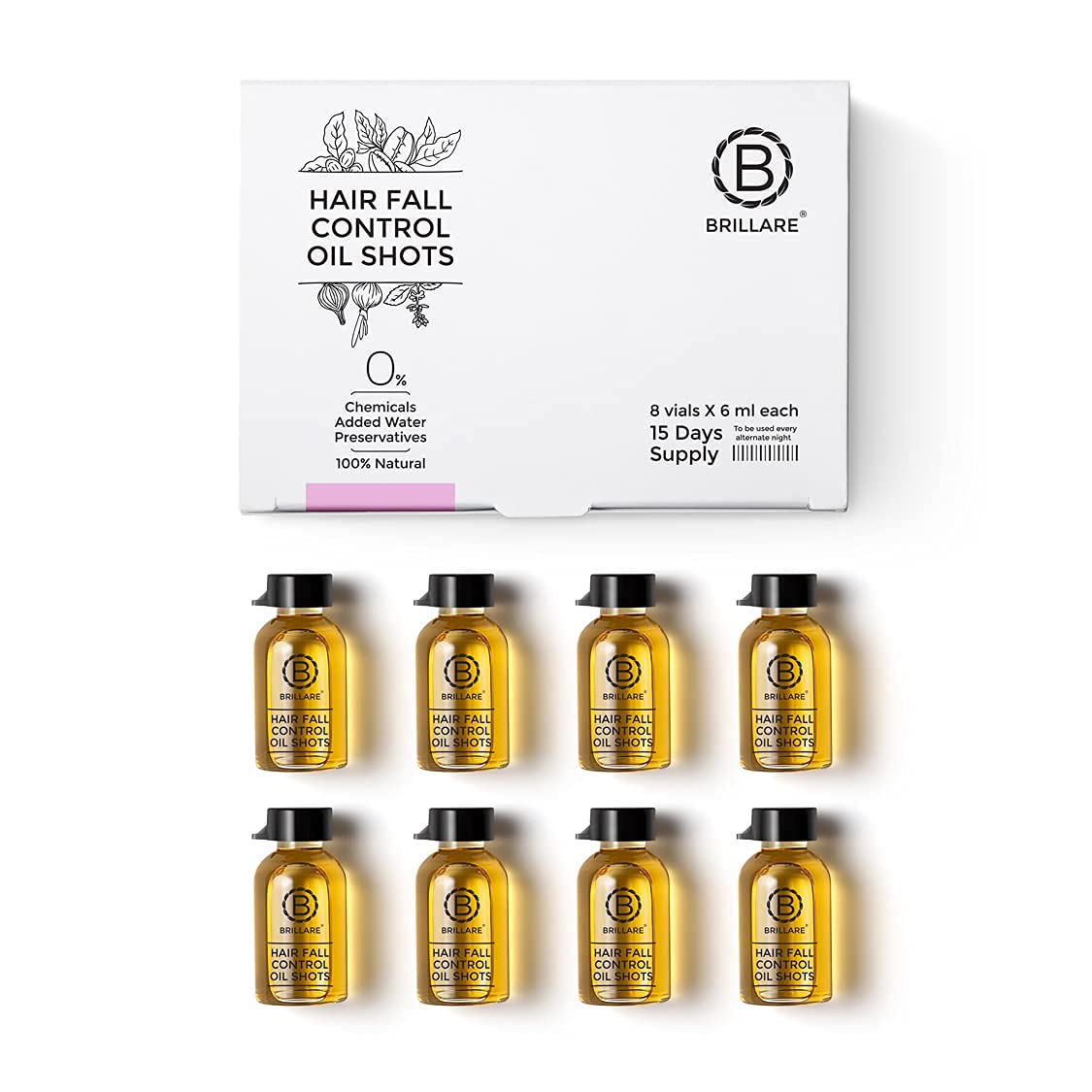 Brillare 40% Onion Oil shots for Hair Fall Reduction with 0.5% Bakuchiol & 45% Coconut Oil for 100% scalp hydration | Visible Hair Fall Reduction in Just 15 Days