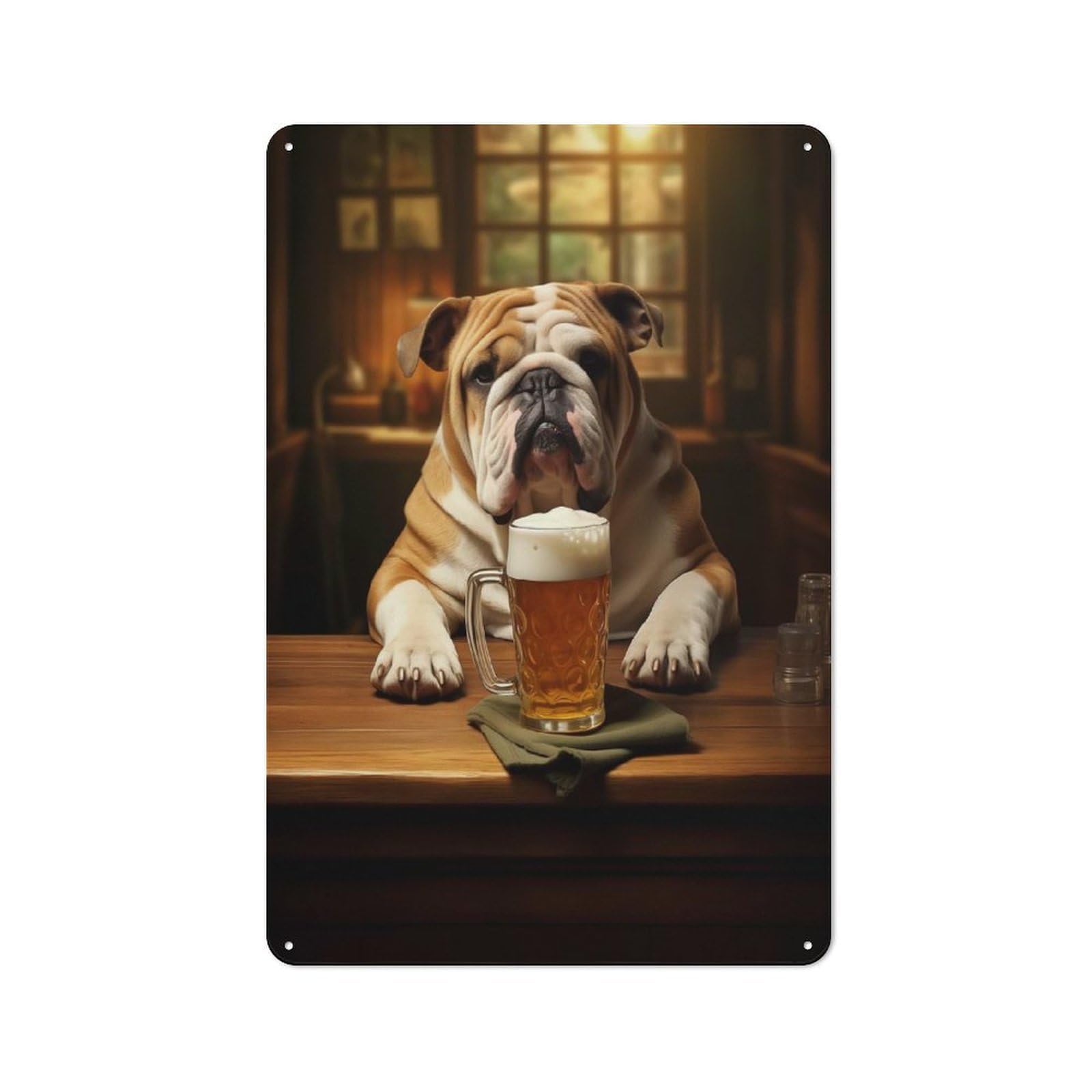 Junmoney English Bulldog Drink Beer Rustic Tin Wall Plaque 30X20cm For Bar Or Restaurant, For Vintage Wall Decor Fans, For Garage And Workshop Walls