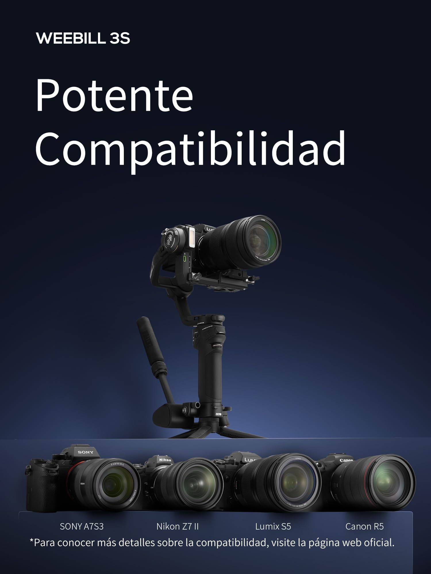 ZHIYUN Weebill 3S [Oficial] Estabilizador de cardán de 3 Ejes para cámara, Bluetooth, Disparo Vertical Nativo, Ligero DSLR y estabilizador sin Espejo con luz de llenado para