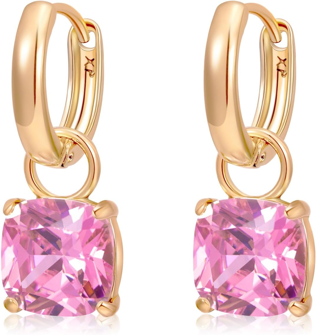 Small Huggie Earrings Dangle Crystal Hoop Earrings 14k Gold Plated Hypoallergenic Earrings