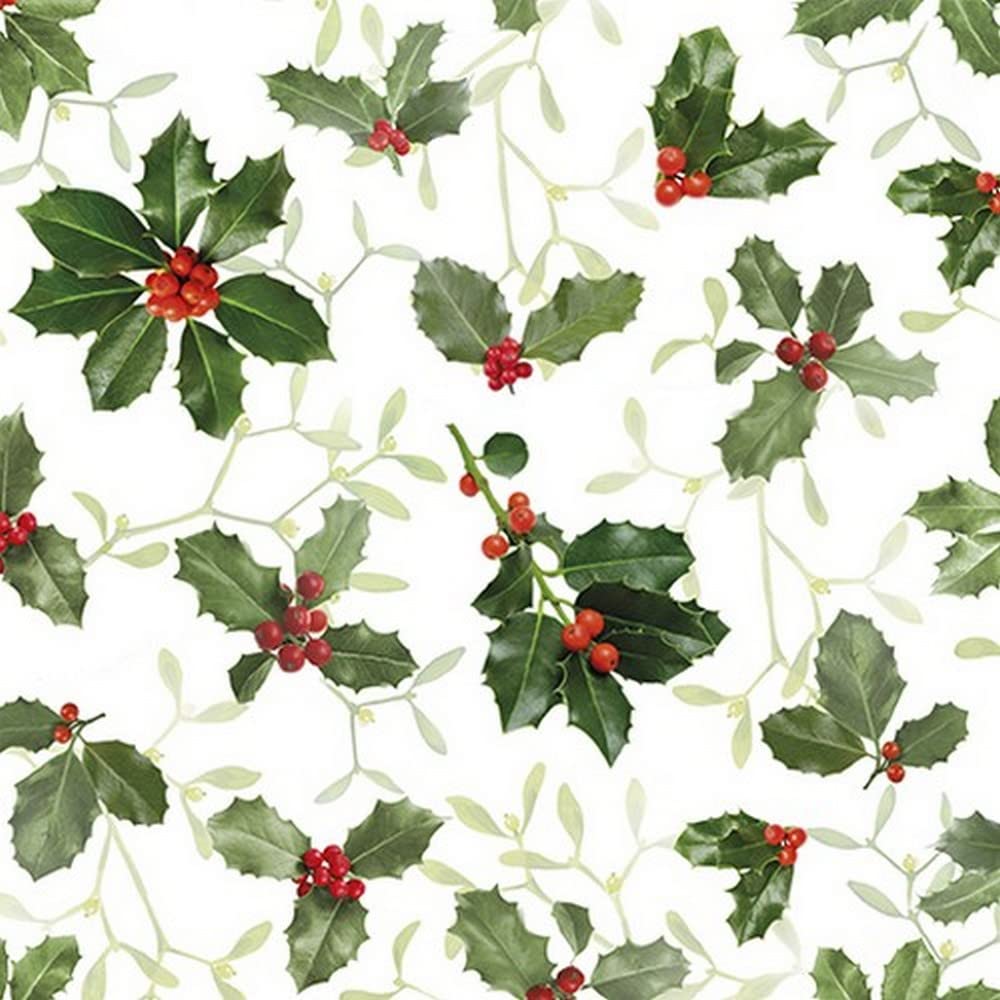 Lot De 20 Serviettes à Motif De Ilex Et Gui - Hiver - Noël - Décoration De Table - Découpage - Technique De Serviette 33 X 33 Cm