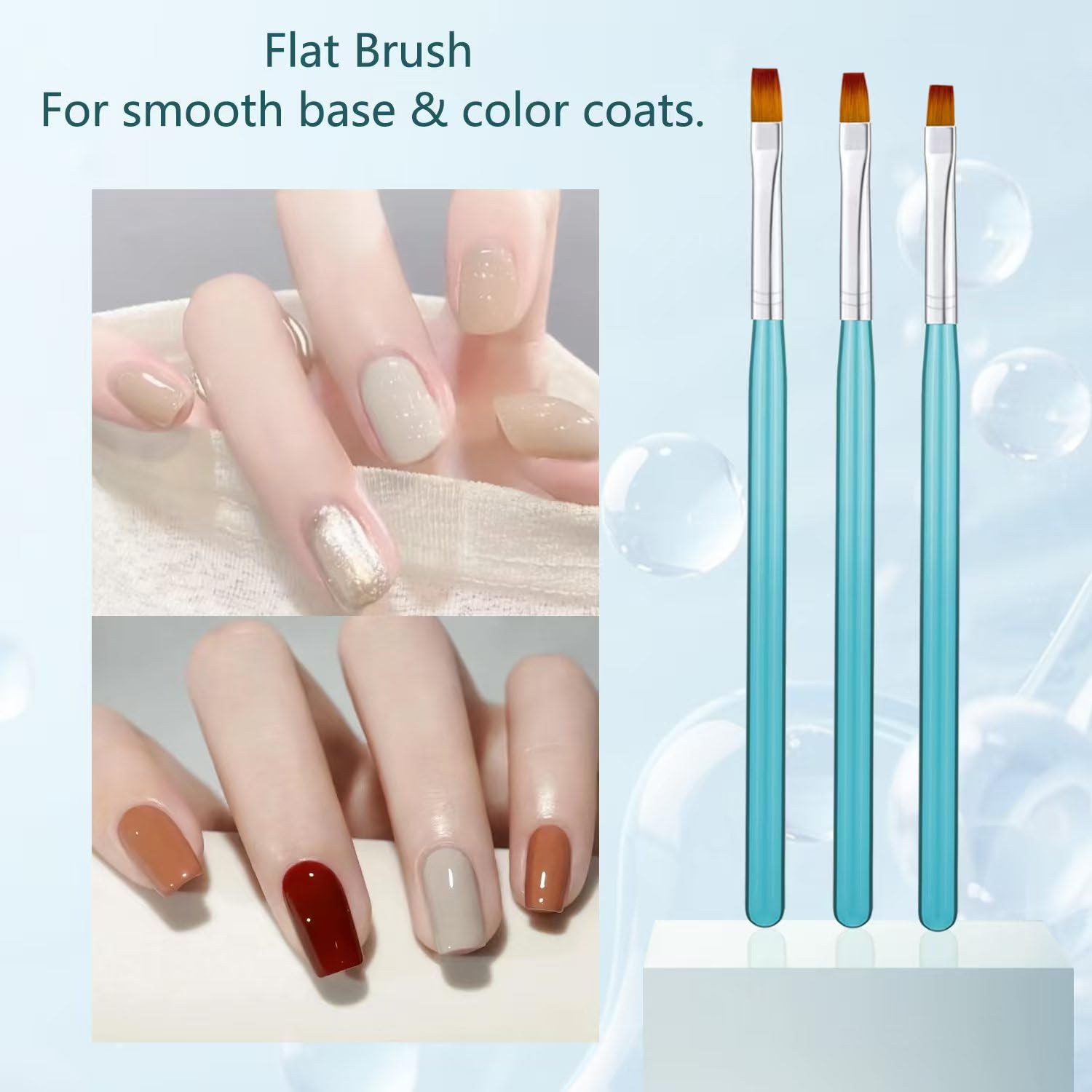 3Pcs Flat Gel Nail Brushes, Blue Builder Gel Brush, Polygel Brush, Clean Up Brush for Cleaning Polish Mistakes On The Cuticles, Gel Brushes For Nails, Hard Gel Brush for Nail Art Design Painting