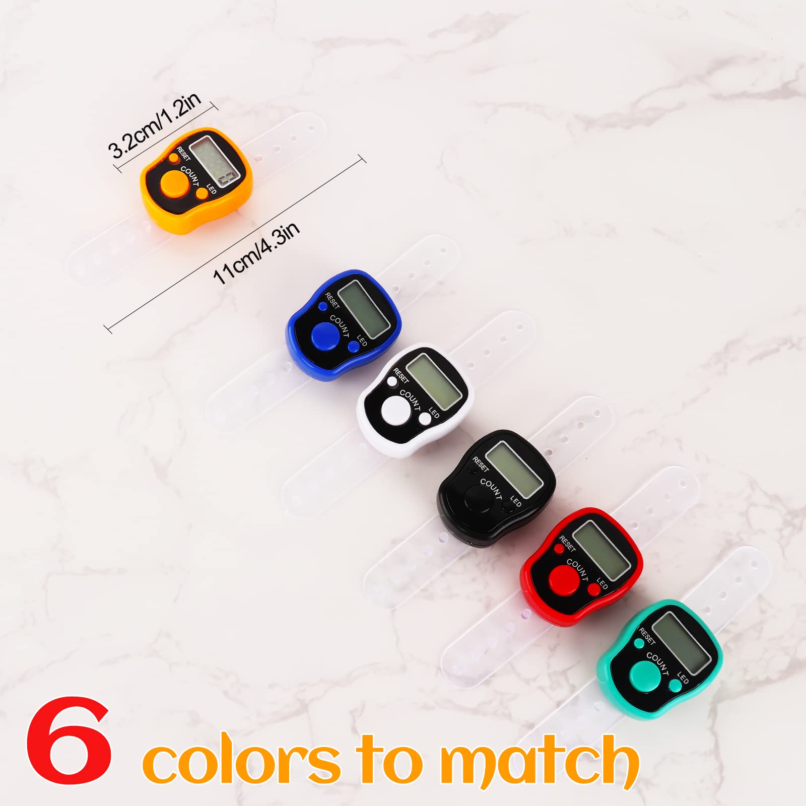 6 sztuk cyfrowych liczników palców, ze światłem LED, elektroniczny licznik palców, cyfrowy licznik palców LED, mini licznik do modlitwy, sportu, golfa, inwentaryzacji samolotu