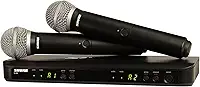 Shure Sistema de microfone sem fio BLX288/PG58 - vida útil da bateria de 14 horas, alcance de 91 m, UHF | Inclui (2) microfones vocais portáteis PG58, receptor de canal duplo | Banda H10